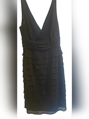 Black V-Neck Tiered Ruffle Evening Dress